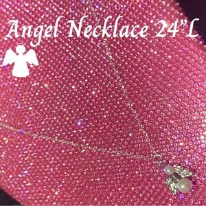 Angel Bead Pearl Charm Pendant Necklace Sterling Silver Engraved Wings Religion